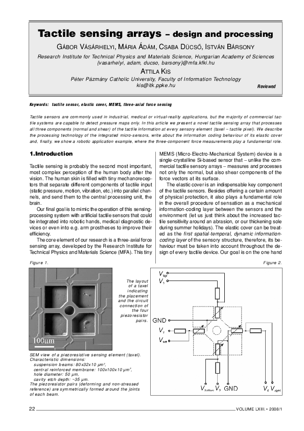 (PDF) Tactile sensing arrays–design and processing