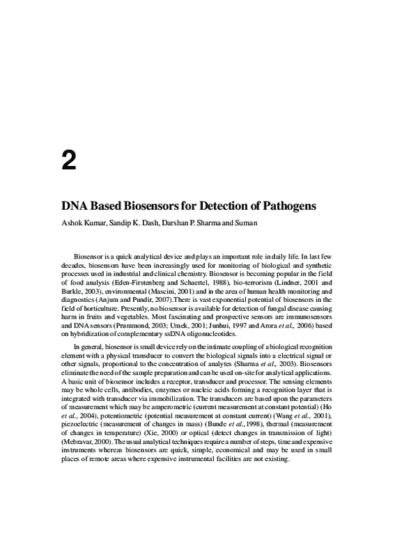 (PDF) DNA Based Biosensors for Detection of Pathogens