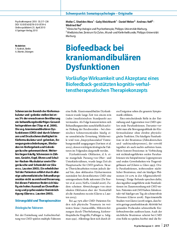(PDF) Biofeedback-based Cognitive-Behavioral Treatment Compared With ...