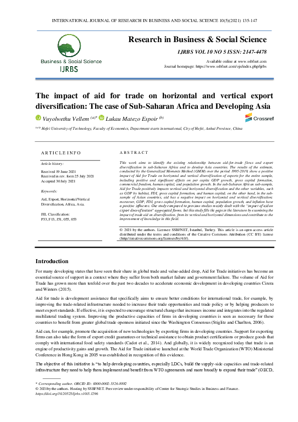 (PDF) The impact of aid for trade on horizontal and vertical export ...