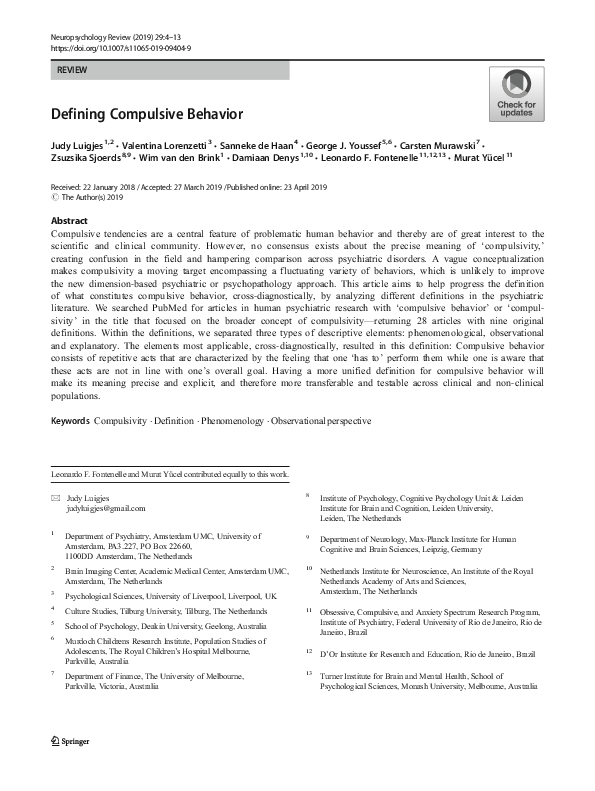 (PDF) Defining Compulsive Behavior