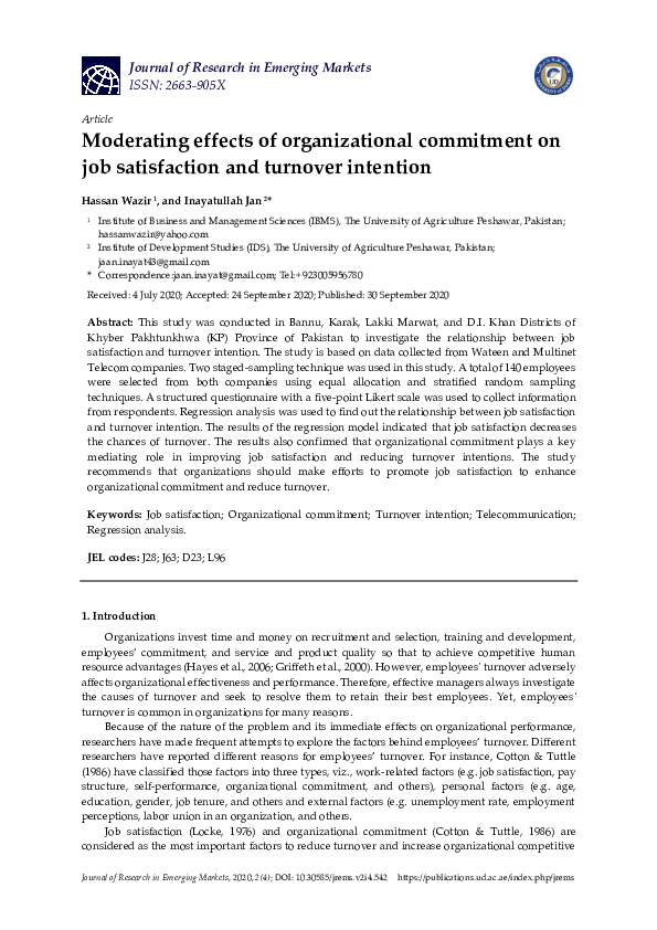 (PDF) Moderating effects of organizational commitment on job ...