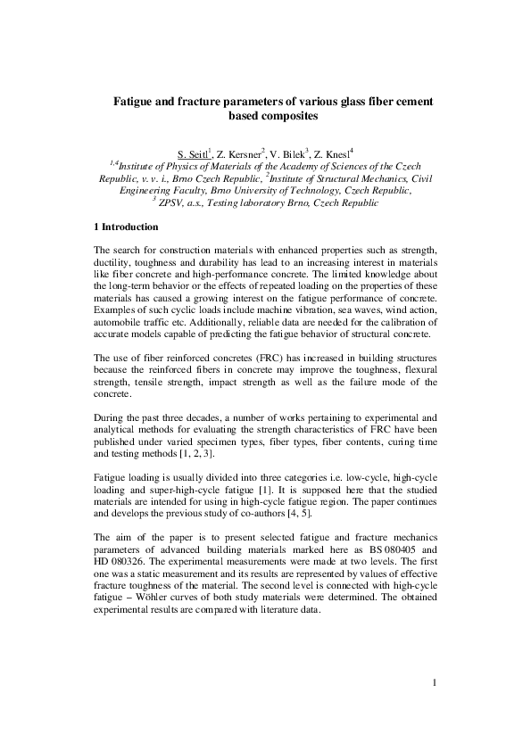 (PDF) Fatigue and fracture parameters of various glass fiber cement ...