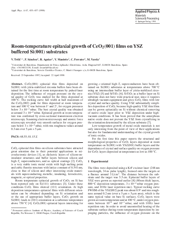 (PDF) Room-temperature epitaxial growth of CeO 2 (001) films on YSZ ...