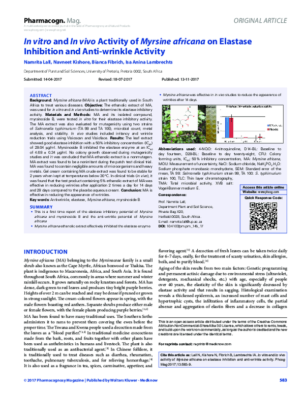 (PDF) In vitro and In vivo activity of Myrsine africana on elastase ...