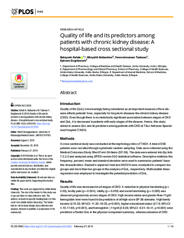 (PDF) Quality of life and its predictors among patients with chronic ...