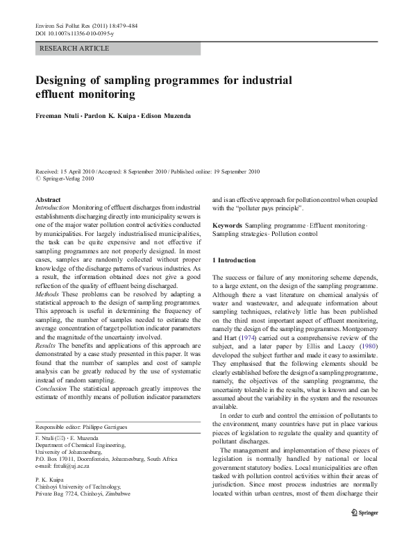 (PDF) Designing of sampling programmes for industrial effluent monitoring