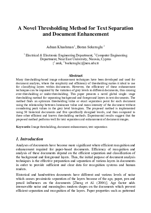 (PDF) A novel thresholding method for text separation and document ...