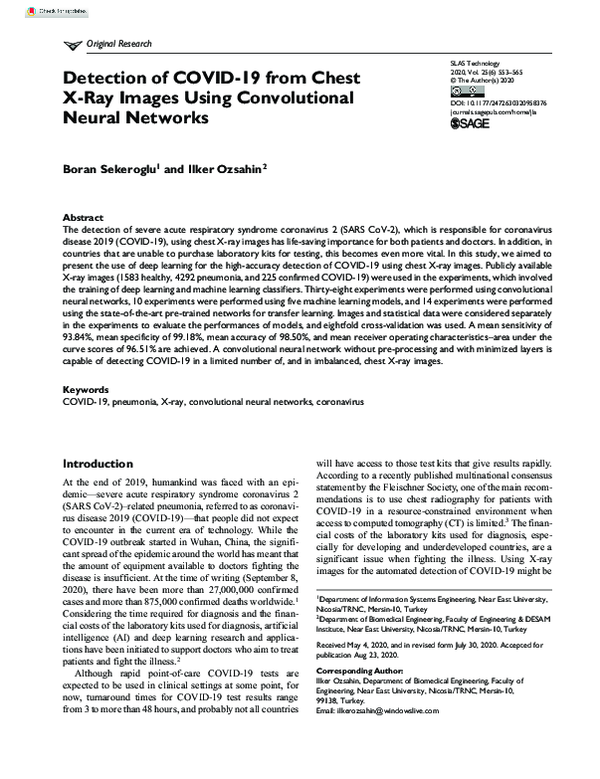 (PDF) Detection of COVID-19 from Chest X-Ray Images Using Convolutional ...