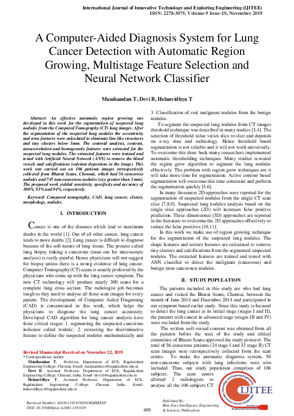(PDF) A Computer Aided Diagnosis System for Lung Cancer Detection ...