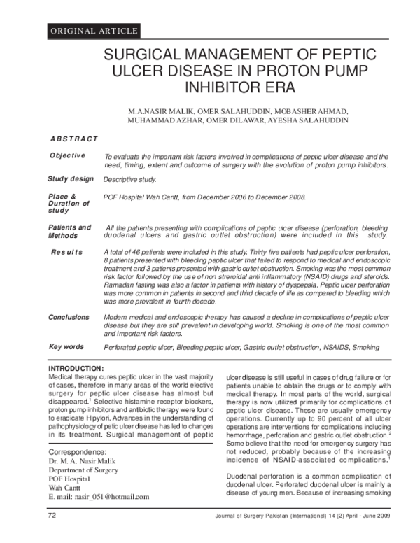 (PDF) Surgical Management of Peptic Ulcer Disease in Proton Pump ...