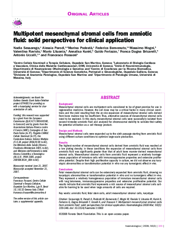 (PDF) Multipotent mesenchymal stromal cells from amniotic fluid: solid ...