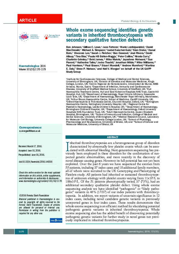 (PDF) Whole exome sequencing identifies genetic variants in inherited ...