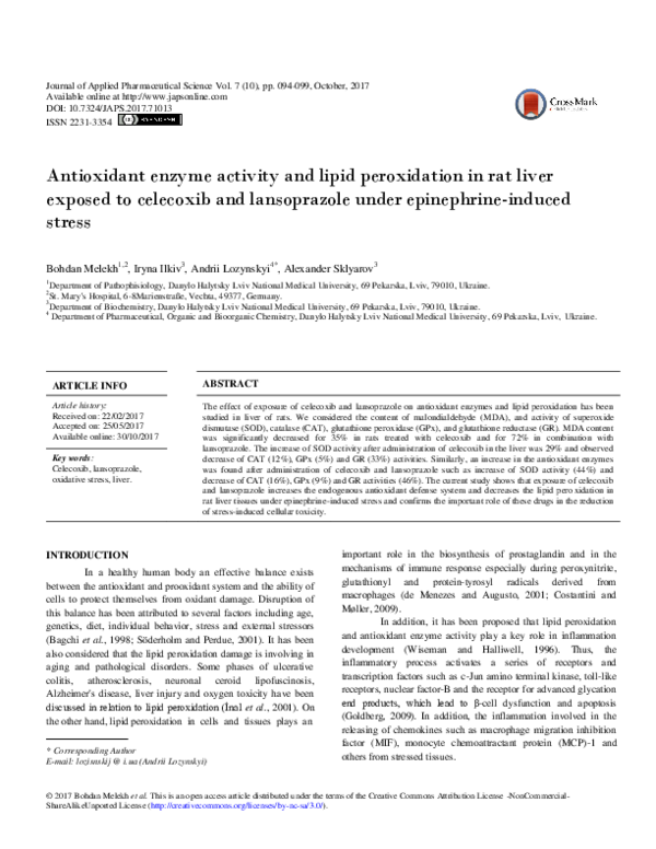 (PDF) Antioxidant enzyme activity and lipid peroxidation in liver and ...