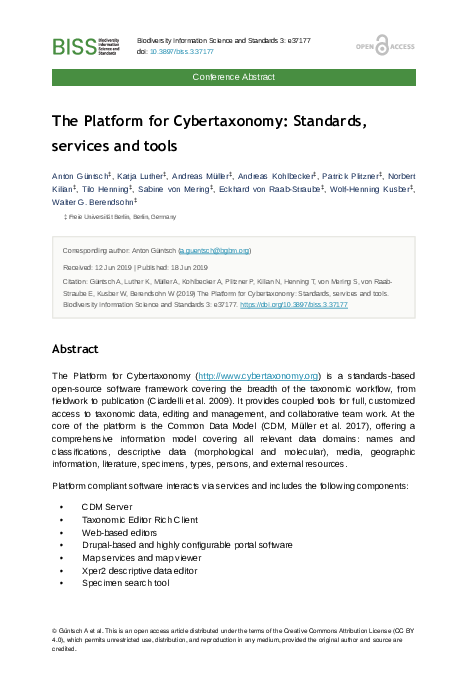 (PDF) The Platform for Cybertaxonomy: Standards, services and tools