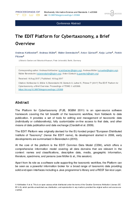 (PDF) The EDIT Platform for Cybertaxonomy, a Brief Overview