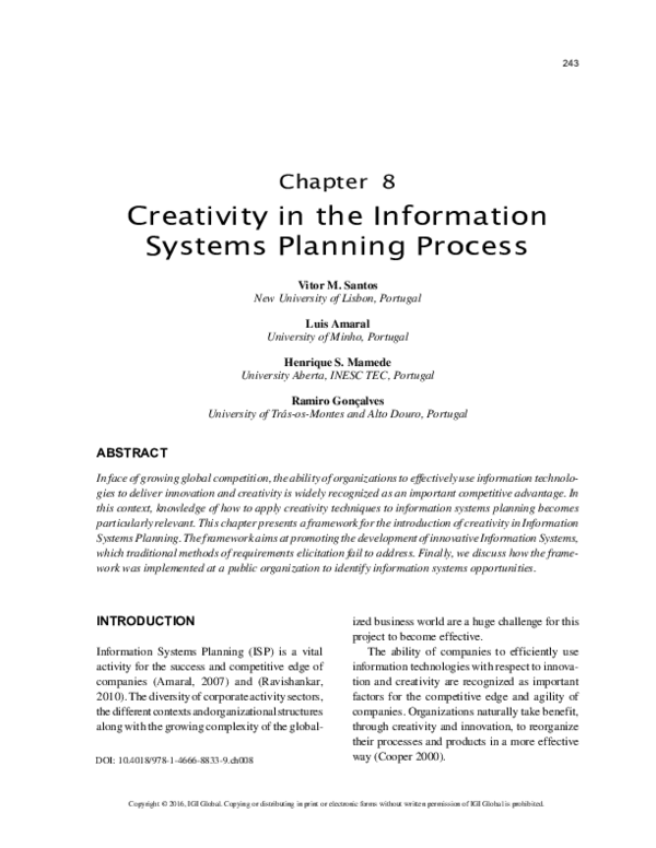 (PDF) Creativity in the Information Systems Planning Process