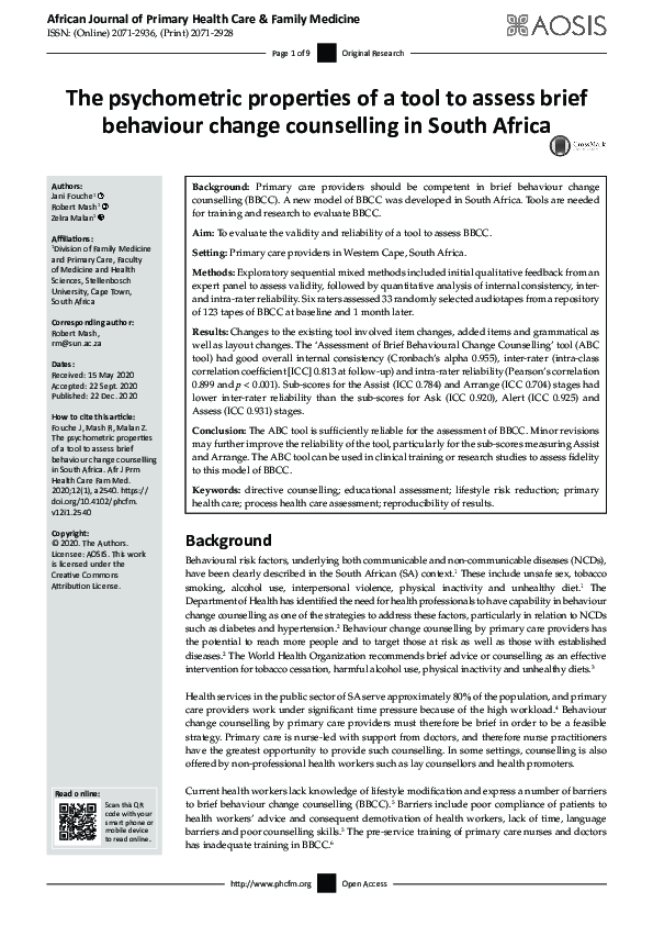 (PDF) The psychometric properties of a tool to assess brief behaviour ...