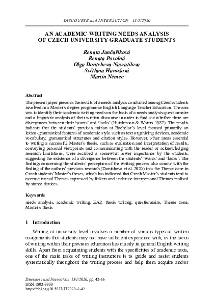(PDF) An Academic Writing Needs Analysis of Czech University Graduate ...