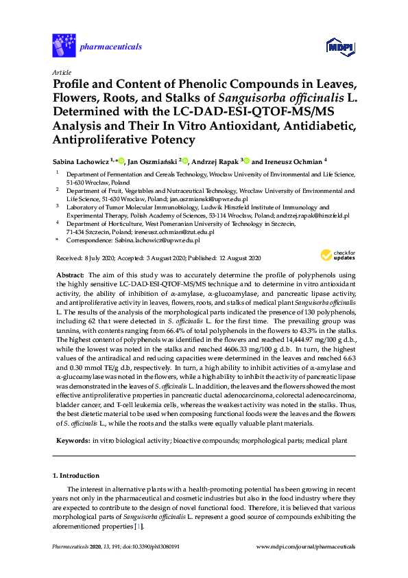(PDF) Profile and Content of Phenolic Compounds in Leaves, Flowers ...