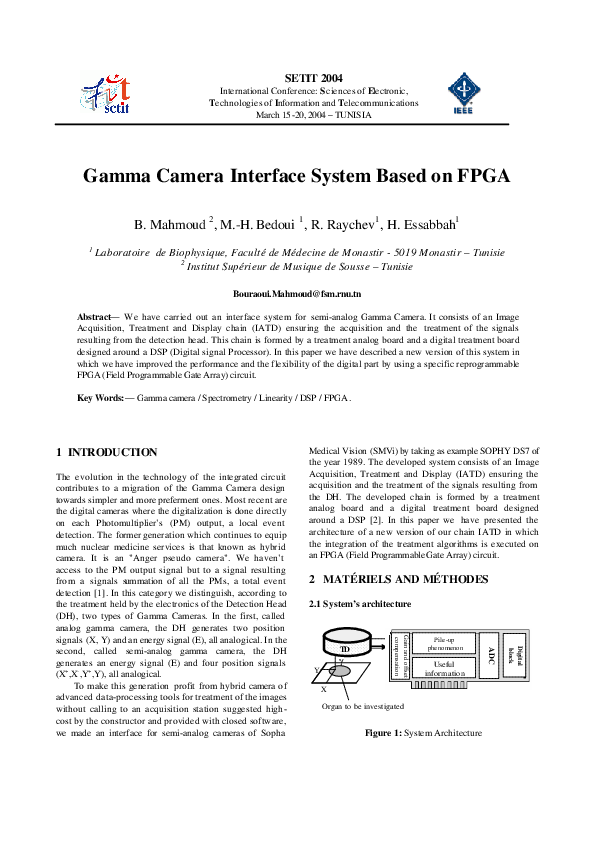 (PDF) Gamma Camera Interface System Based on FPGA