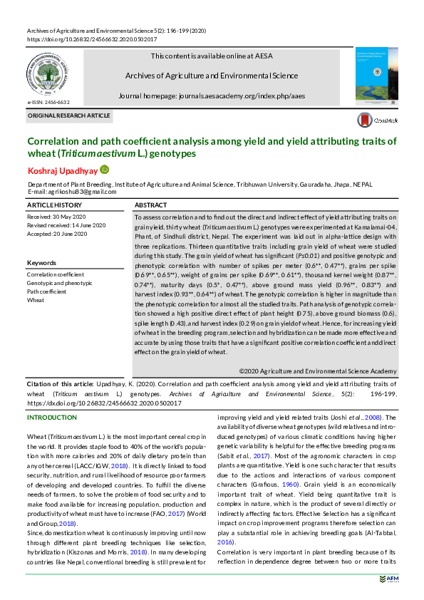 (PDF) Correlation and path coefficient analysis among yield and yield ...