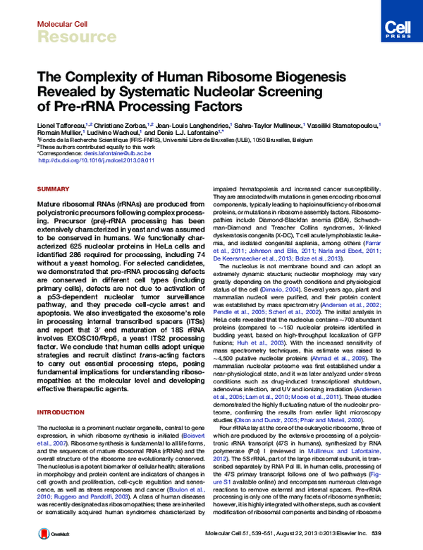 (PDF) The Complexity of Human Ribosome Biogenesis Revealed by ...