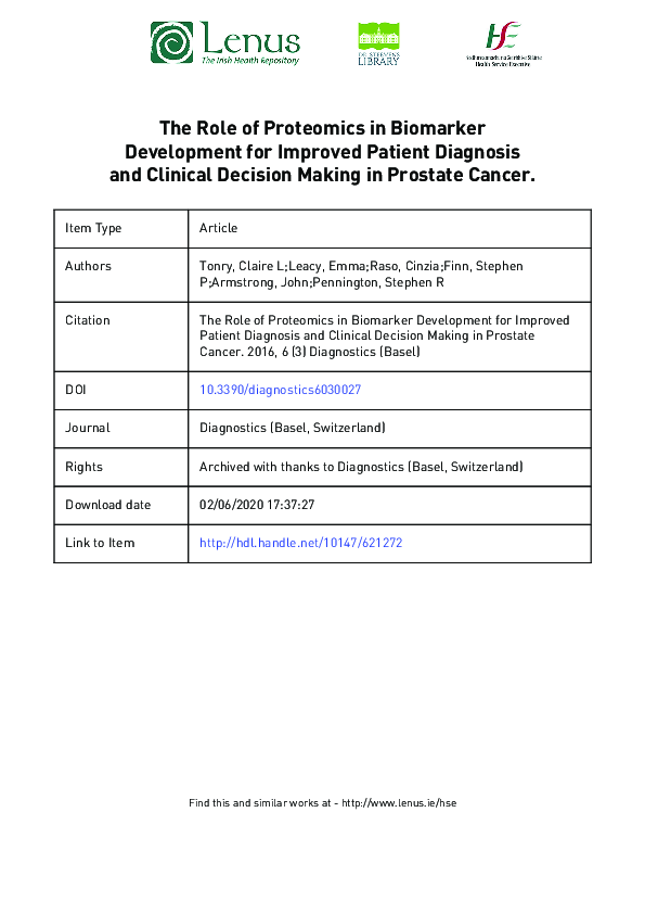 (PDF) The Role of Proteomics in Biomarker Development for Improved ...