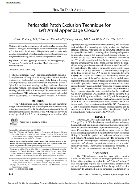 (PDF) Pericardial Patch Exclusion Technique for Left Atrial Appendage ...
