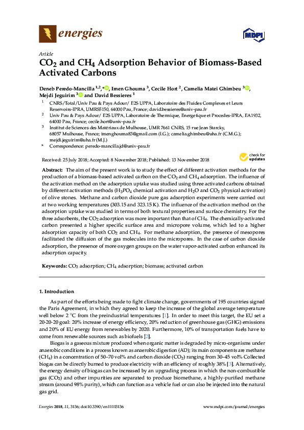 (PDF) CO2 and CH4 Adsorption Behavior of Biomass Based Activated Carbons