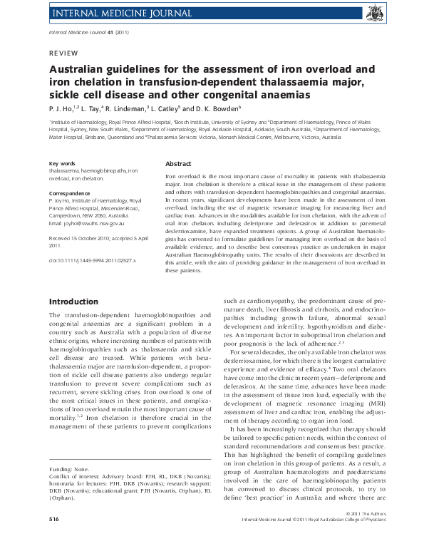 (PDF) Australian guidelines for the assessment of iron overload and ...