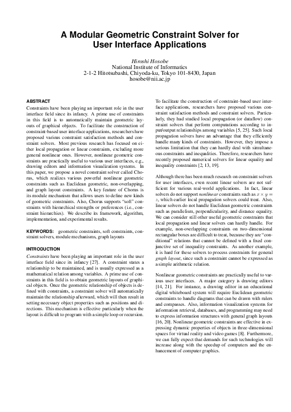 (PDF) A modular geometric constraint solver for user interface applications