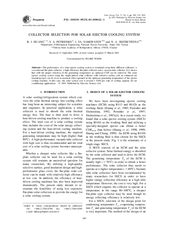 (PDF) Collector selection for solar ejector cooling system