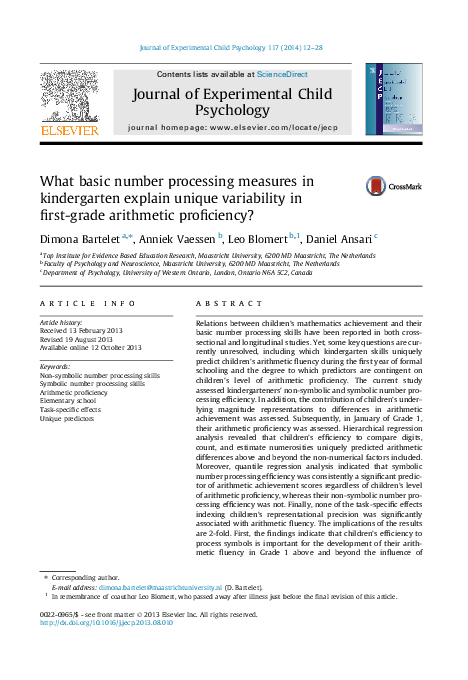 (PDF) What basic number processing measures in kindergarten explain ...
