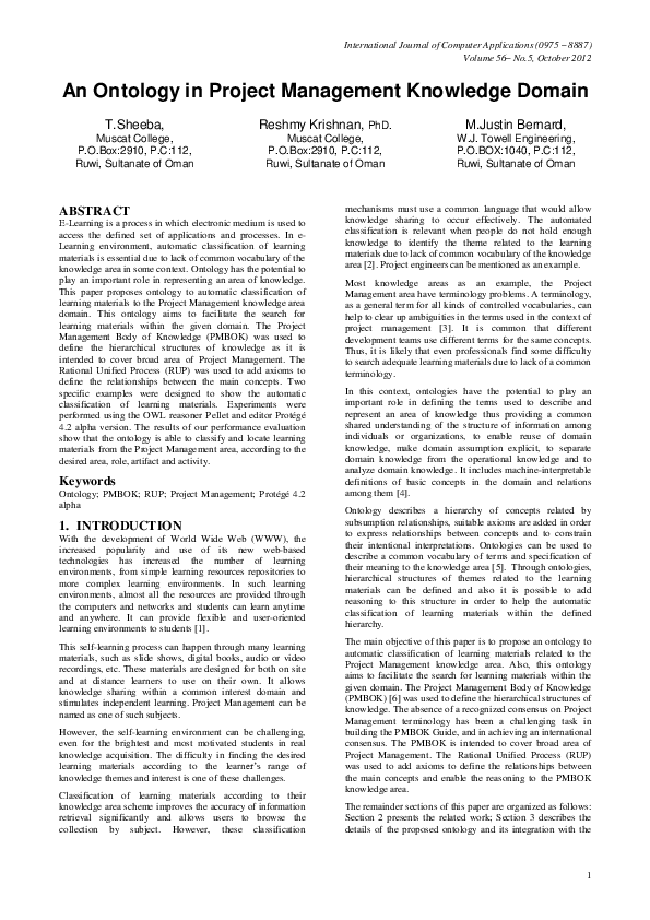 (PDF) An Ontology in Project Management Knowledge Domain