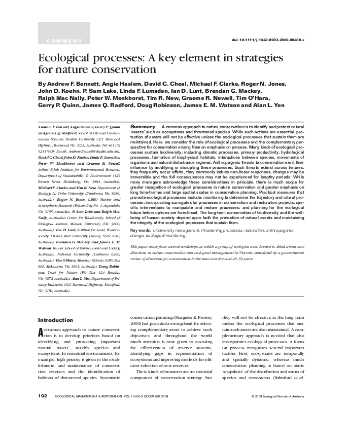 (PDF) Ecological processes: a key element in strategies for nature ...