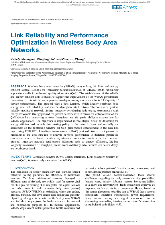 (PDF) Link Reliability and Performance Optimization In Wireless Body ...