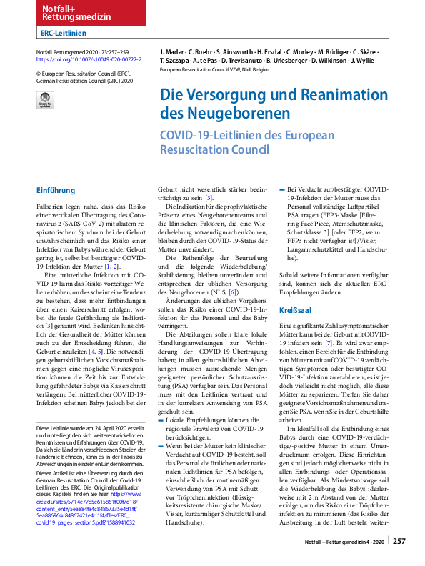 (PDF) Die Versorgung und Reanimation des Neugeborenen