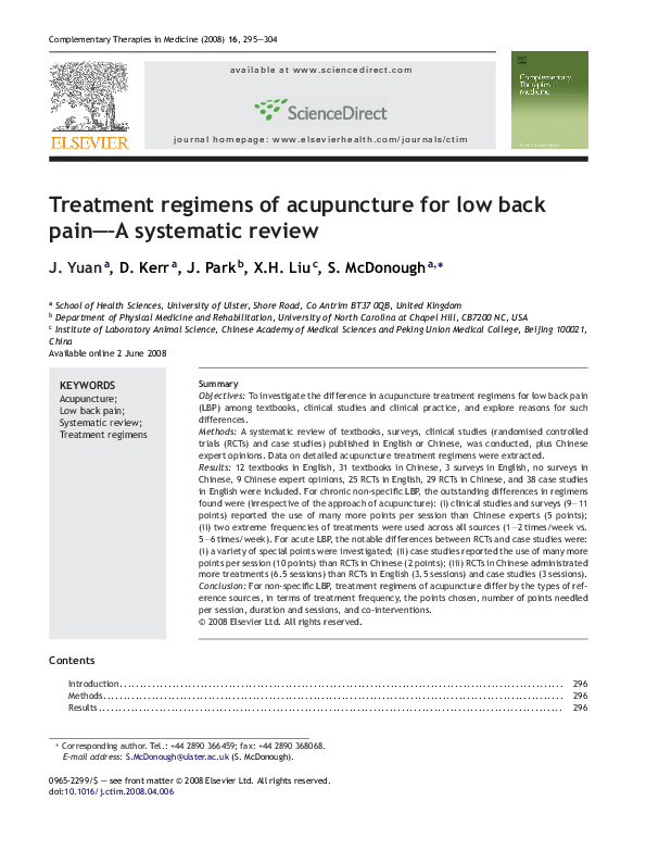 (PDF) Treatment regimens of acupuncture for low back pain—A systematic