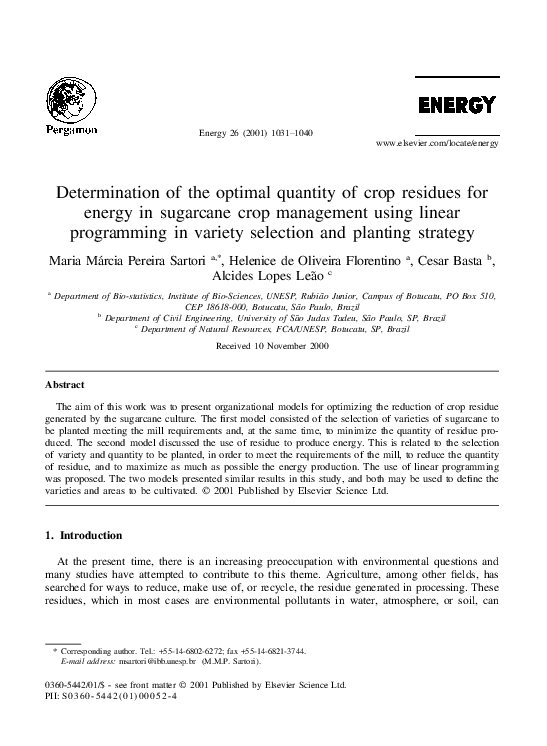 (PDF) Determination of the optimal quantity of crop residues for energy ...