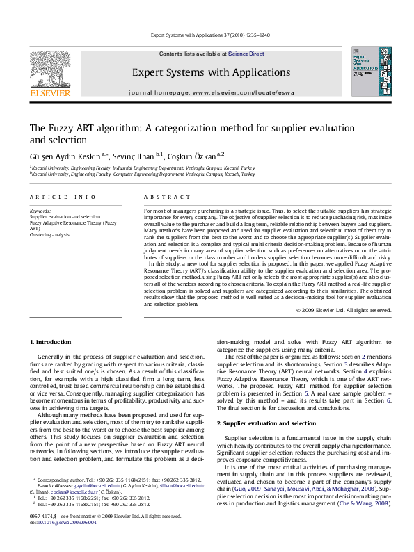 (PDF) The Fuzzy ART algorithm: A categorization method for supplier ...