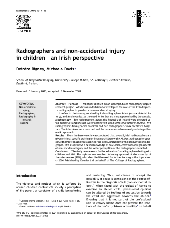 (PDF) Radiographers and non-accidental injury in children--an Irish ...