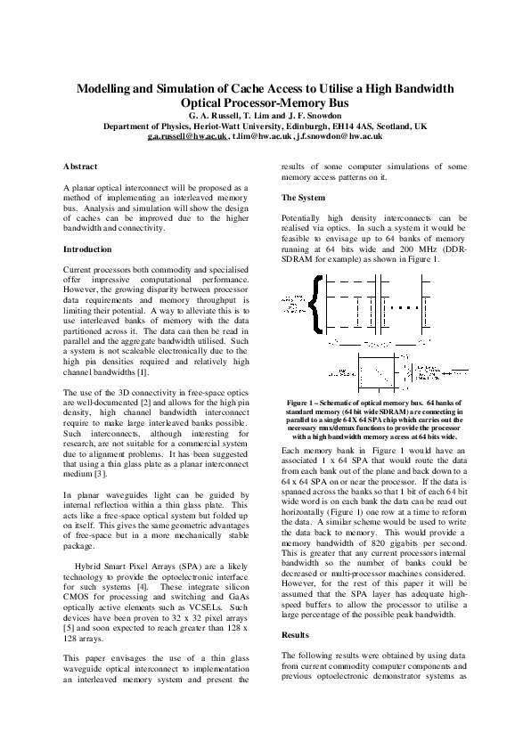 (PDF) Modelling and Simulation of Cache Access to Utilise a High ...