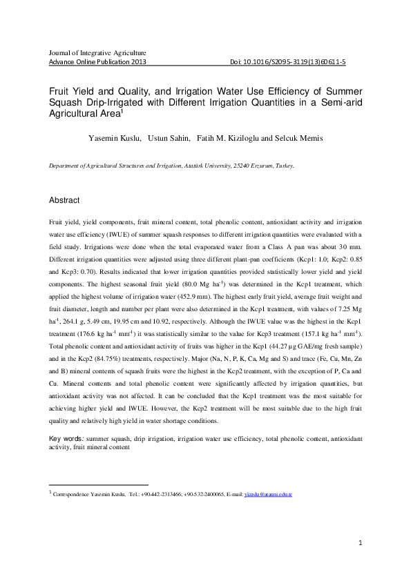 (PDF) Fruit Yield and Quality, and Irrigation Water Use Efficiency of ...