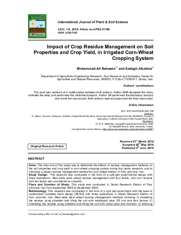 (PDF) Impact of Crop Residue Management on Soil Properties and Crop ...