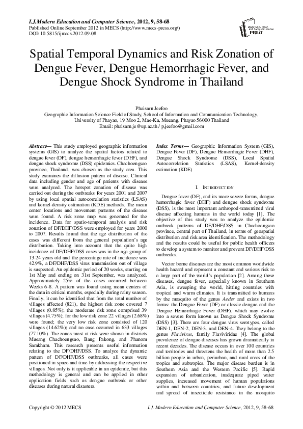 (PDF) Spatial Temporal Dynamics and Risk Zonation of Dengue Fever ...