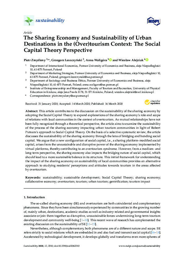 (PDF) The Sharing Economy and Sustainability of Urban Destinations in ...