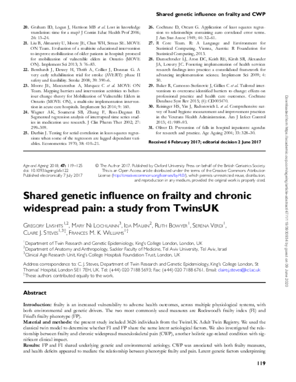 (PDF) Shared genetic influence on frailty and chronic widespread pain ...