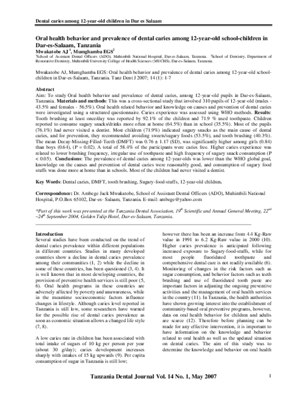 (PDF) Oral health behavior and prevalence of dental caries among 12 ...