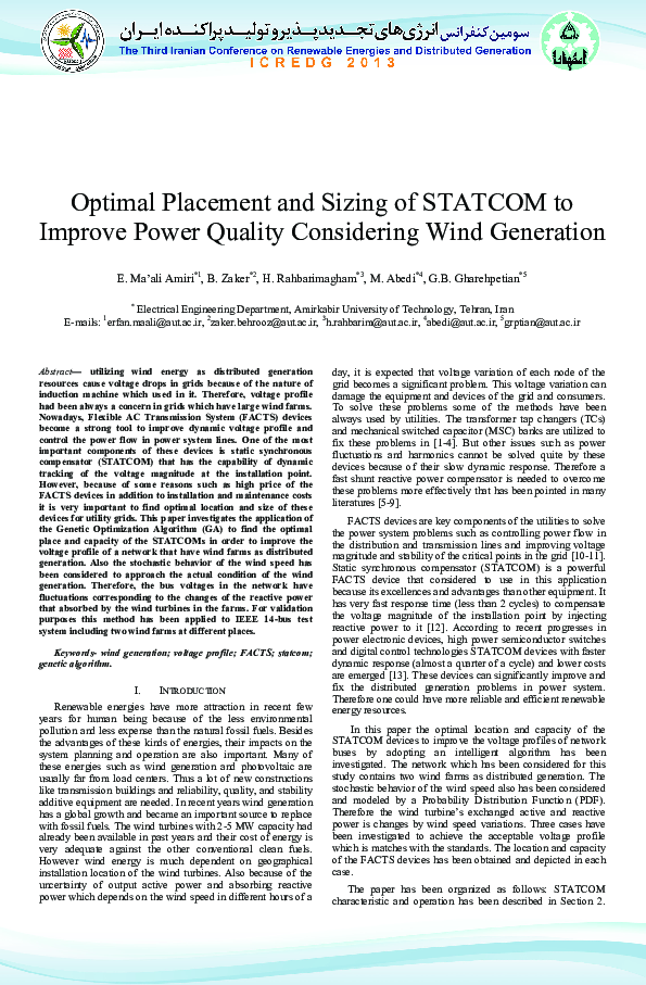 (PDF) Optimal Placement and Sizing of STATCOM to Improve Power Quality ...